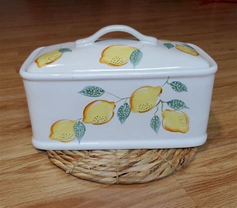 Home Ceramic Bread Box With Lemon Design On Mercari