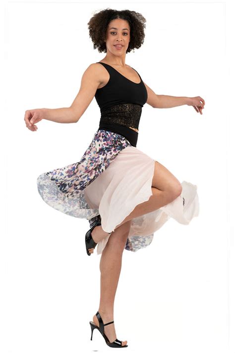 Printed Two Layered Satin Dance Skirt Argentine Tango Skirts Condiva