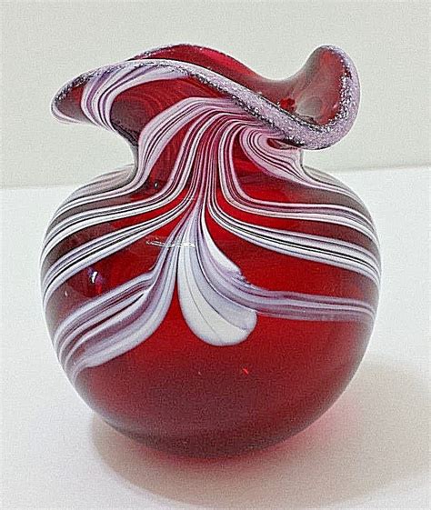 Vtg Blown Glass Vase 1996 Steven Webber Artist Signed Dated Ruby Red White Swirl Localartist