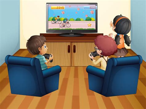 Kids playing computer game at home 446976 Vector Art at Vecteezy