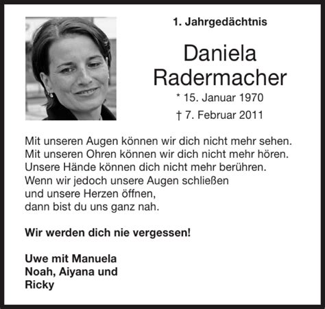 Traueranzeigen Von Daniela Radermacher Aachen Gedenkt