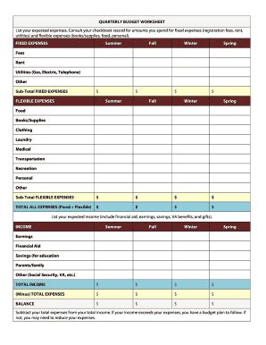 Fillable Online QUARTERLY BUDGET WORKSHEET Fax Email Print PdfFiller