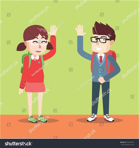 Boy Girl Waving Hand Stock Vector Royalty Free 378749941 Shutterstock