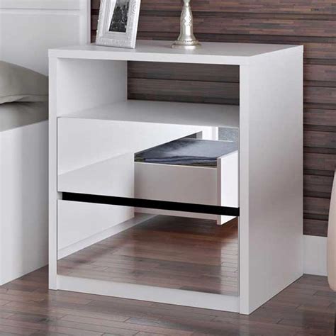 Mesa De Cabeceira 2 Gavetas Espelhado 100 Mdf 807e Branco Foscarini