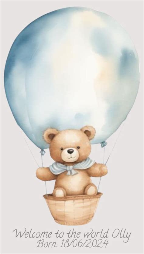 Baby Room Art Decor Customizable Teddy Hot Air Balloon Decor Personalized Baby Nursery Gift