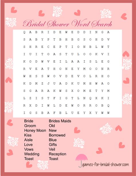 Free Printable Word Search Game For Bridal Shower