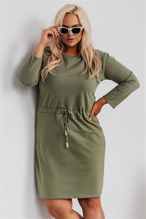 Sukienka Dresowa Plus Size W Kolorze Khaki Z Kieszeniami Wi Zana Ever