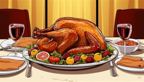 Premium AI Image | funny cartoon turkey thanksgiving dinner