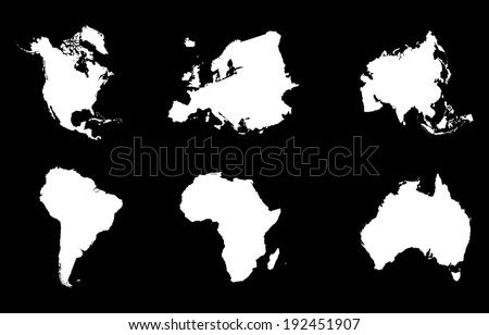 Continents Maps Vector Isolated On Black Stock Vector