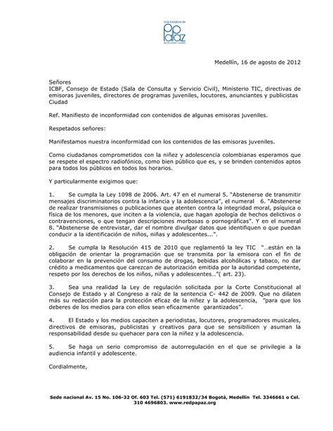 Manifiesto De Inconformidad Pdf