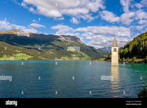 The Ancient Submerged Bell Tower Of Lake Resia In Val Venosta South