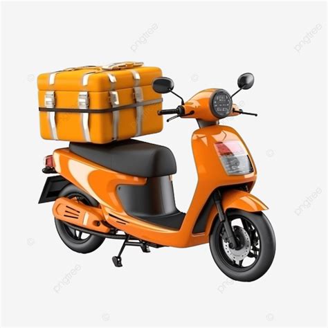 3d Render Orange Courier Standing With Drone Motorcycle Truck Package