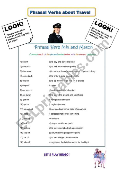 Phrasal Verbs About Travel Esl Worksheet By Spinney