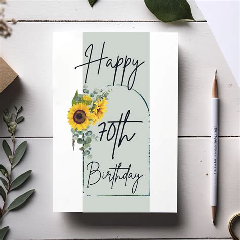 Printable 70th Birthday Card Sunflower Seventieth Birthday Card