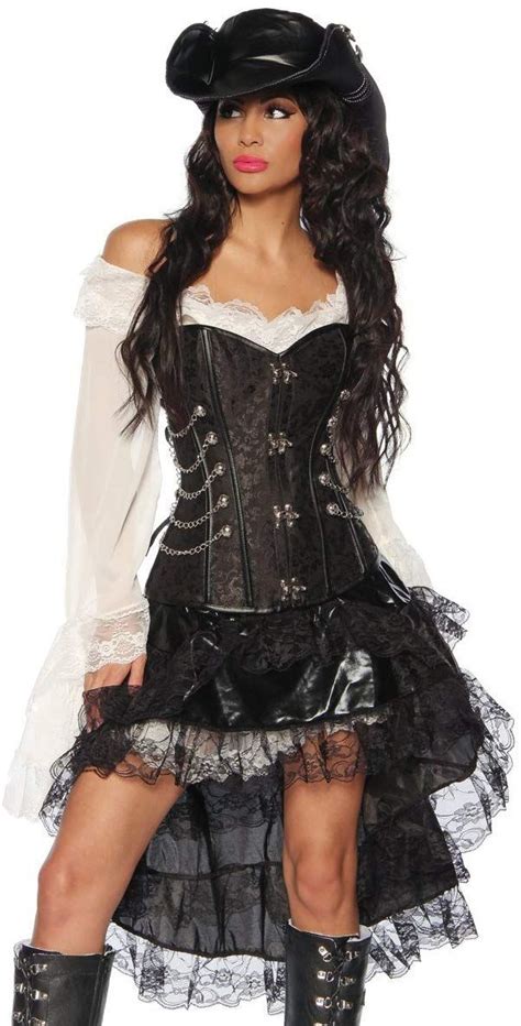 Komplett Kost M Steampunk Corsage Piraten Piratin Kleid Rock Volant