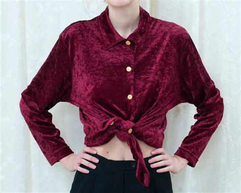 Blusa De Terciopelo Rojo Oscuro Medio Vino Burdeos Etsy Espa A