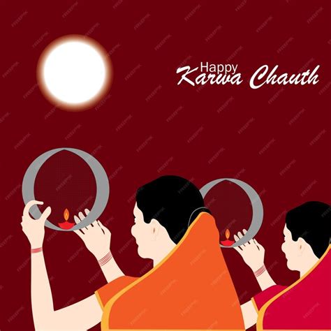 Premium Vector | Happy Karwa Chauth with moon and diya ,Vector ...