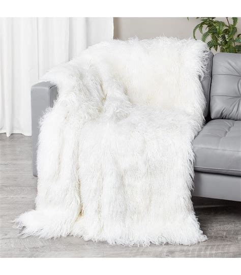 Ivory White Mongolian Fur Blanket / Fur Throw: Sheepskin Town