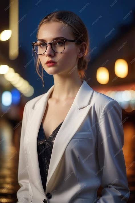 Premium Photo A Beautiful European Girl In Suit Is Standing On Street At A Rainy Night