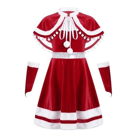 Inlzdz Enfant Fille Ensemble Déguisement Mère Noël Lutin Robe Cape