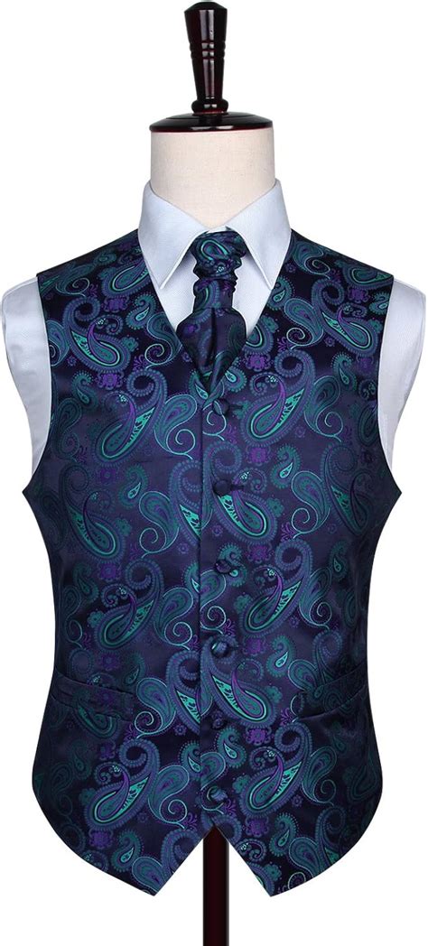 Hisdern Men S Floral Jacquard Waistcoat Vest Suit Set Xl Chest Size