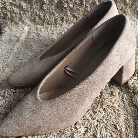 Parisian Nude Suede Pointed Toe Block Heel Shoes Women S Fashion