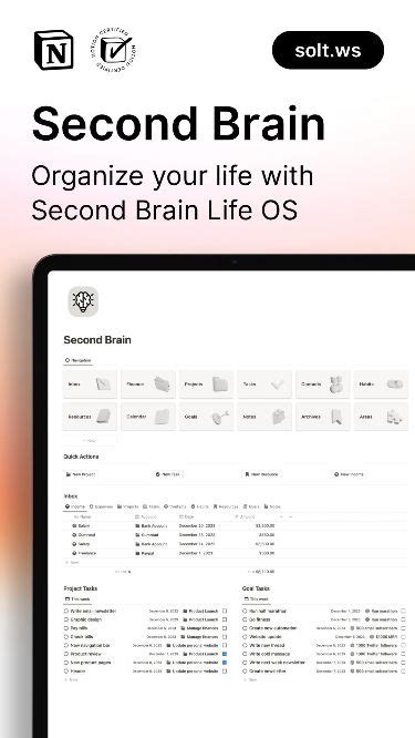 Second Brain Life OS Notion Template Minimal Clean Second Brain