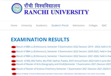 Ranchi University Result 2022 For BA B B Sc BE MA M M Sc