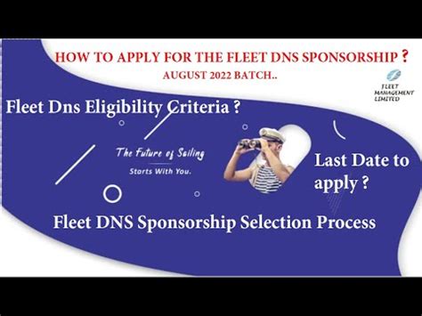 FLEET MANAGEMENT DNS SPONSORSHIP TEST AUGUST 2022 BATCH HOW TO APPLY