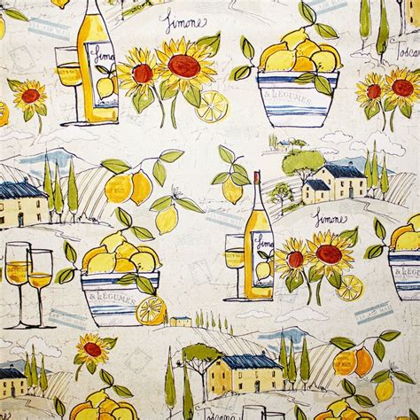 Lemon Sunflower Fabric Tuscan Town Tuscany Fabric Wild Apple Fabrics