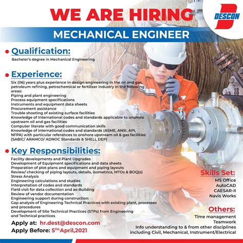 Descon Hiring For Mehanical Engineer