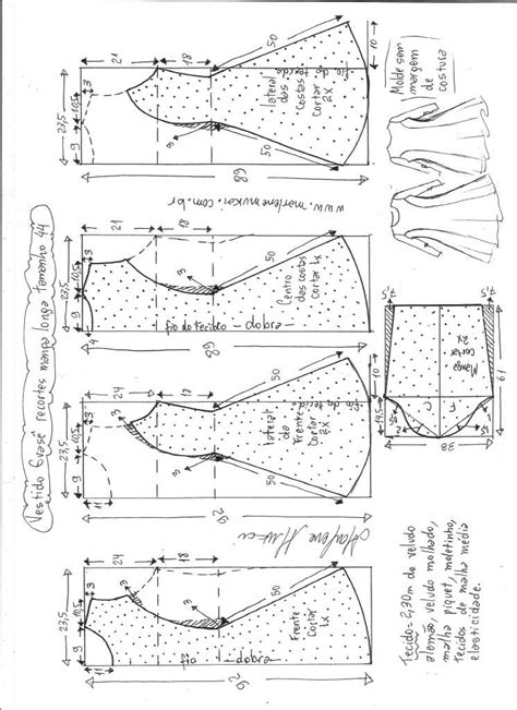 Vestido evasê recortes e manga longa DIY molde corte e costura