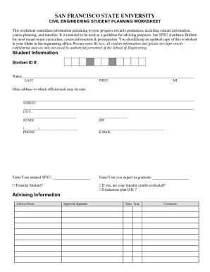 Fillable Online Engineering Sfsu Civil Engineering Student Planning