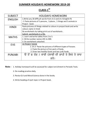 Fillable Online NDMC Class 1 EVS Summer Vacation Holiday Homework In