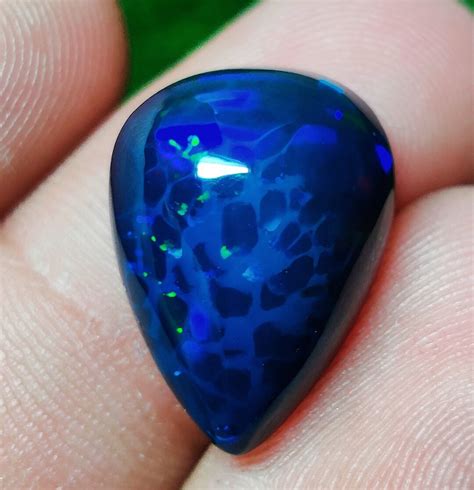 AAA Top Quality Natural Black Opal Cabochon Pear Blue Fire Honeycomb