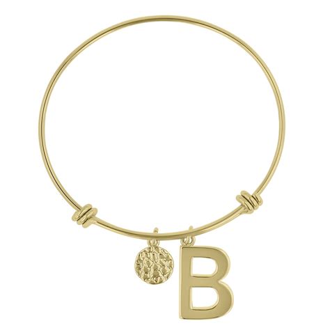 Superjeweler B Initial Expandable Wire Bangle Bracelet In Yellow Gold