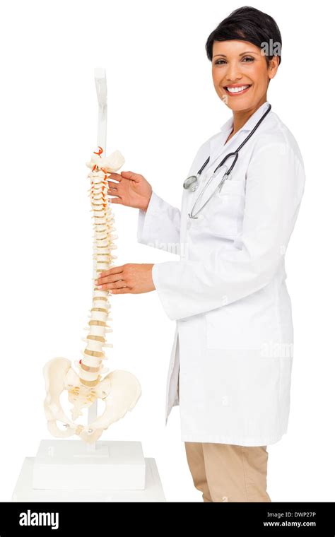 Portrait Of A Female Doctor Holding Skeleton Model Stock Photo Alamy