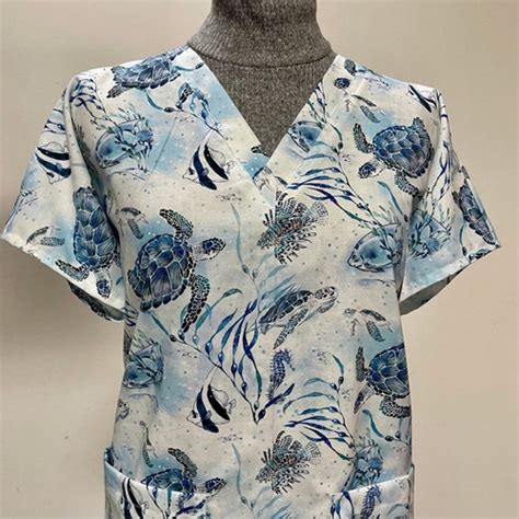 Turtles In Ocean Blue Custom Made Unisex Men Women Scrub Etsy