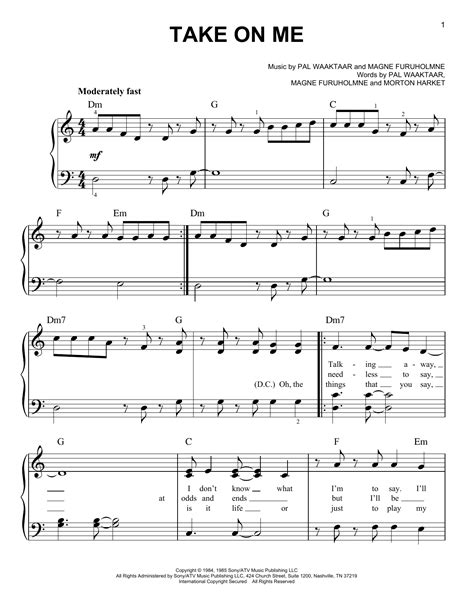 A-ha - Take On Me sheet music