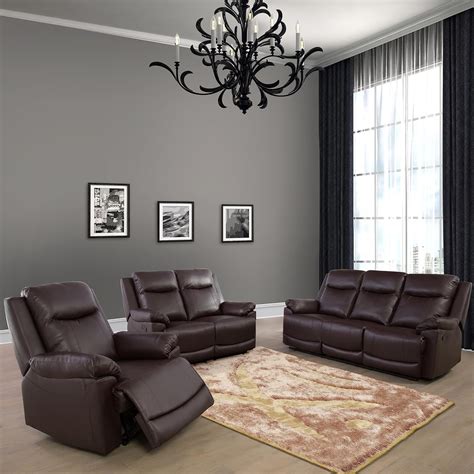 Amazon FUOROLA Skyview 3 Piece Faux Leather Manual Recliner Living