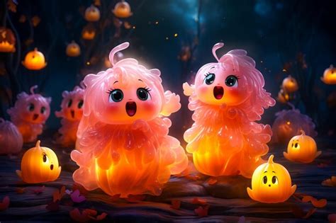 Ilustración de dibujos animados de bonitos fantasmas de calabazas de