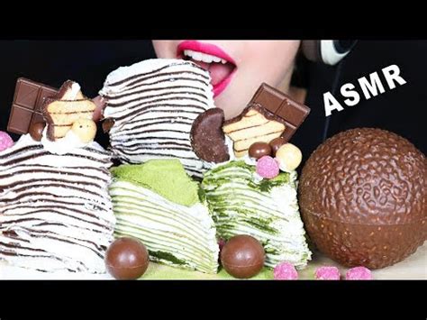 Asmr CHOCOLATE MATCHA CREPE CAKES Ferrero Soft Eating Sounds