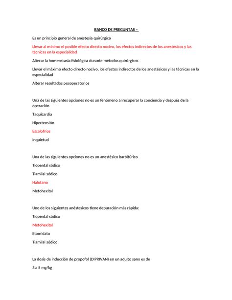 Banco De Preguntas De Anestesicos Generales Y Locales Apuntes De