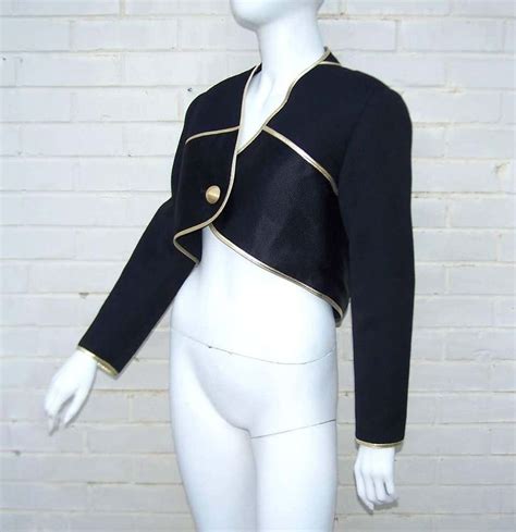 S Asymmetrical Geoffrey Beene Black And Gold Bolero Jacket