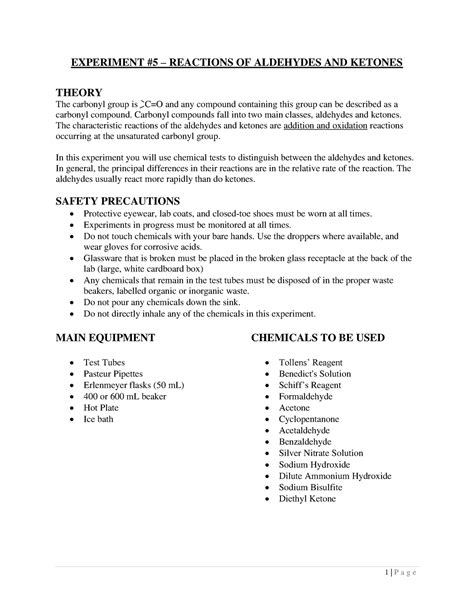 Ch Exp Recations Of Aldehydes And Ketones Experiment