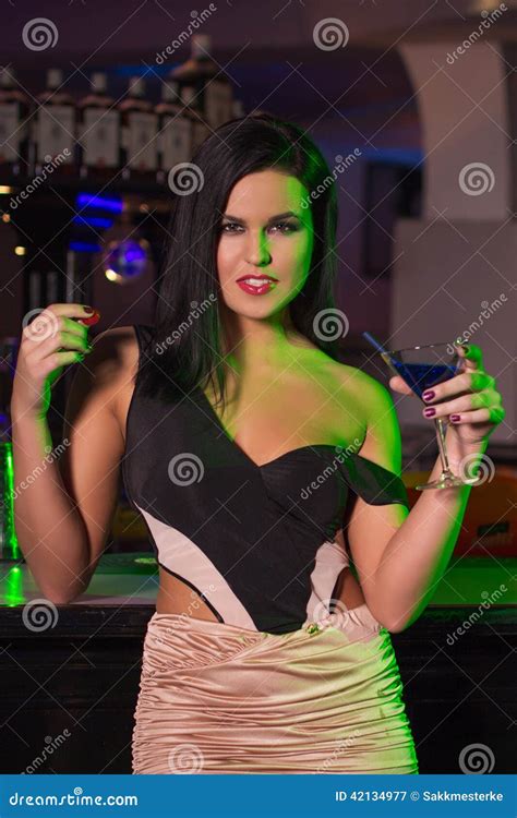 Woman With Drink In Bar Stock Image Image Of Glamour 42134977