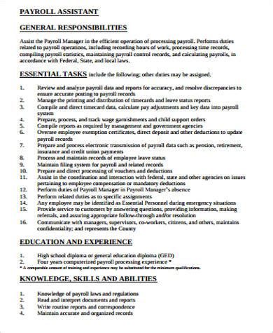 Free Payroll Job Description Samples In Ms Word Pdf