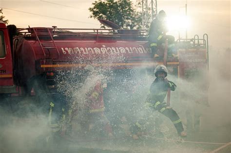 Firefighters Use Powerful Water To Extinguish The Fire During The Fire