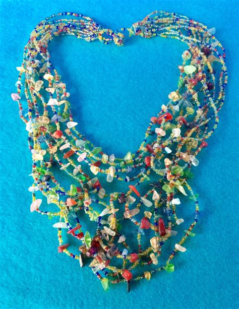 Multi Coloured Multi Strand Seed Bead And Chip Necklace Etsy Uk