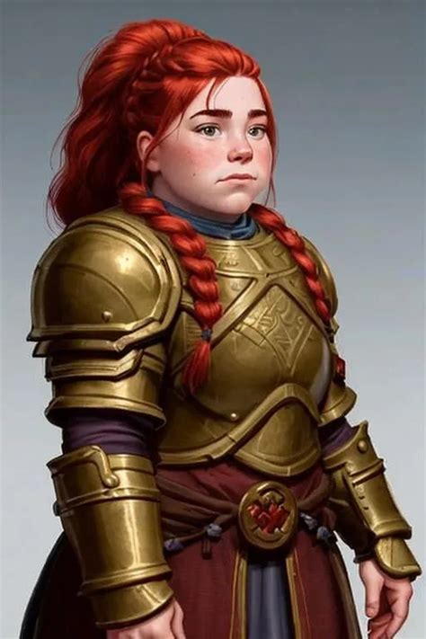 Serious Female Dwarf Paladin In Heavy Full Plate Arm Openart